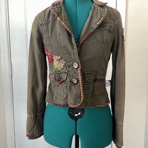 Buffalo David Bitton Olive Green Embroidered Blazer Jacket